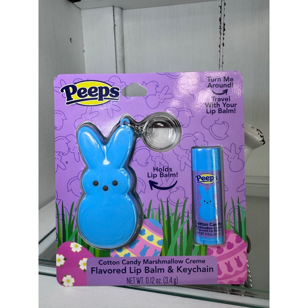 Peeps Cotton Candy Marshmallow Creme Flavored Lip Balm and Blue Bunny Keychain